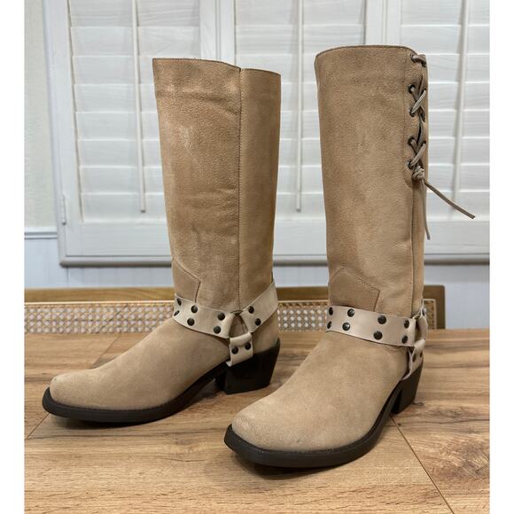 Dingo Women's Bronco Suede Leather Boot Harness Natural Cream Sz 11 New w/ Flaws - Picture 2 of 16